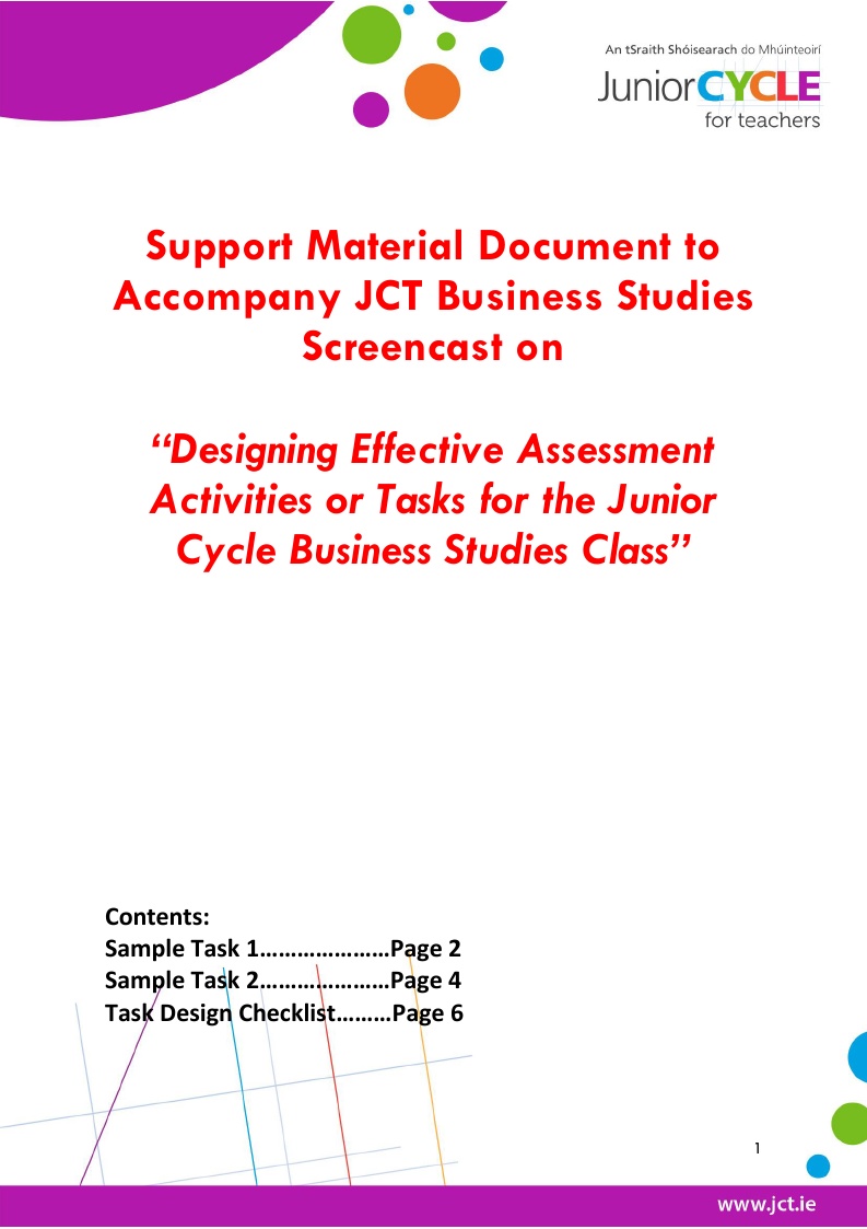 Task Design for Assessment Screencast Support Material