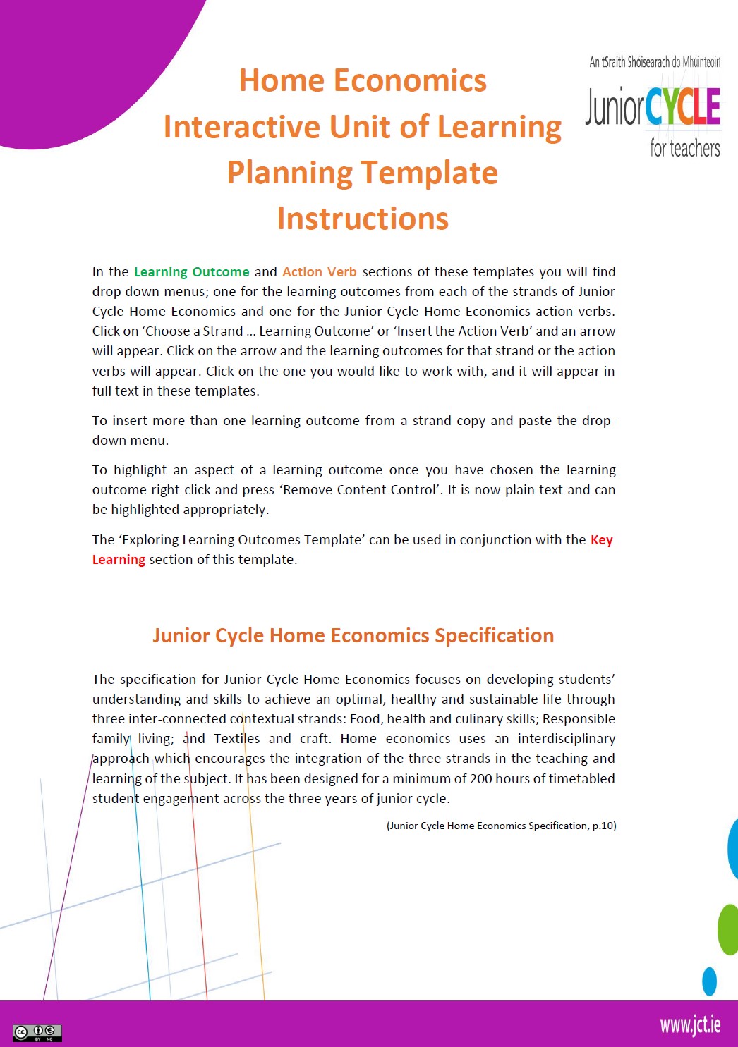 Home Economics Interactive Unit of Learning Planning Template Instructions