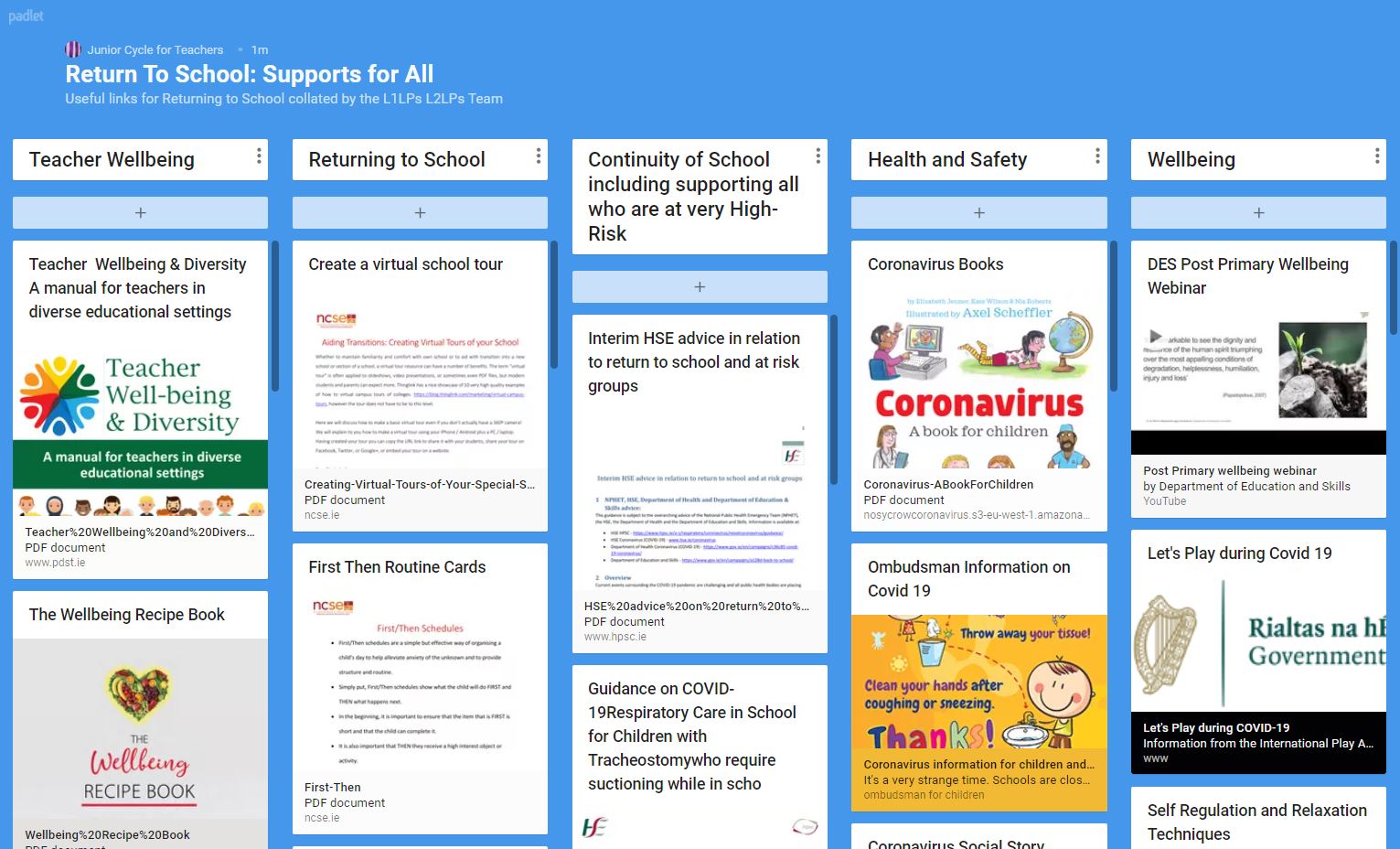 Return to School Supports for All Padlet