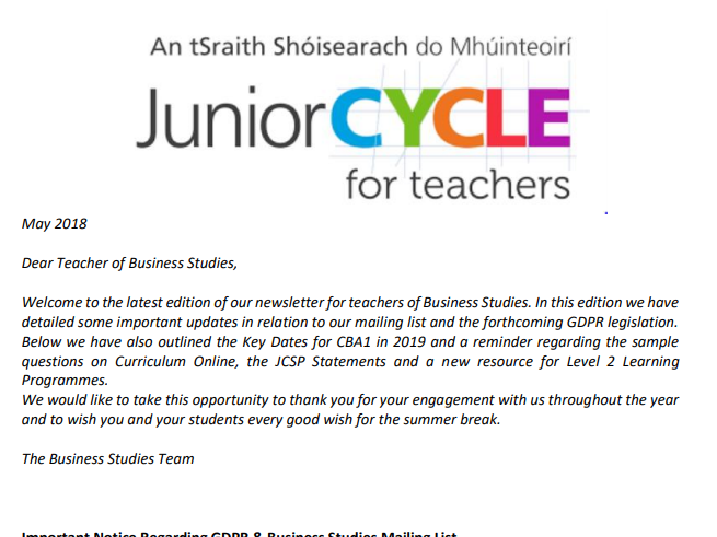 Business Studies Newsletter May 2018
