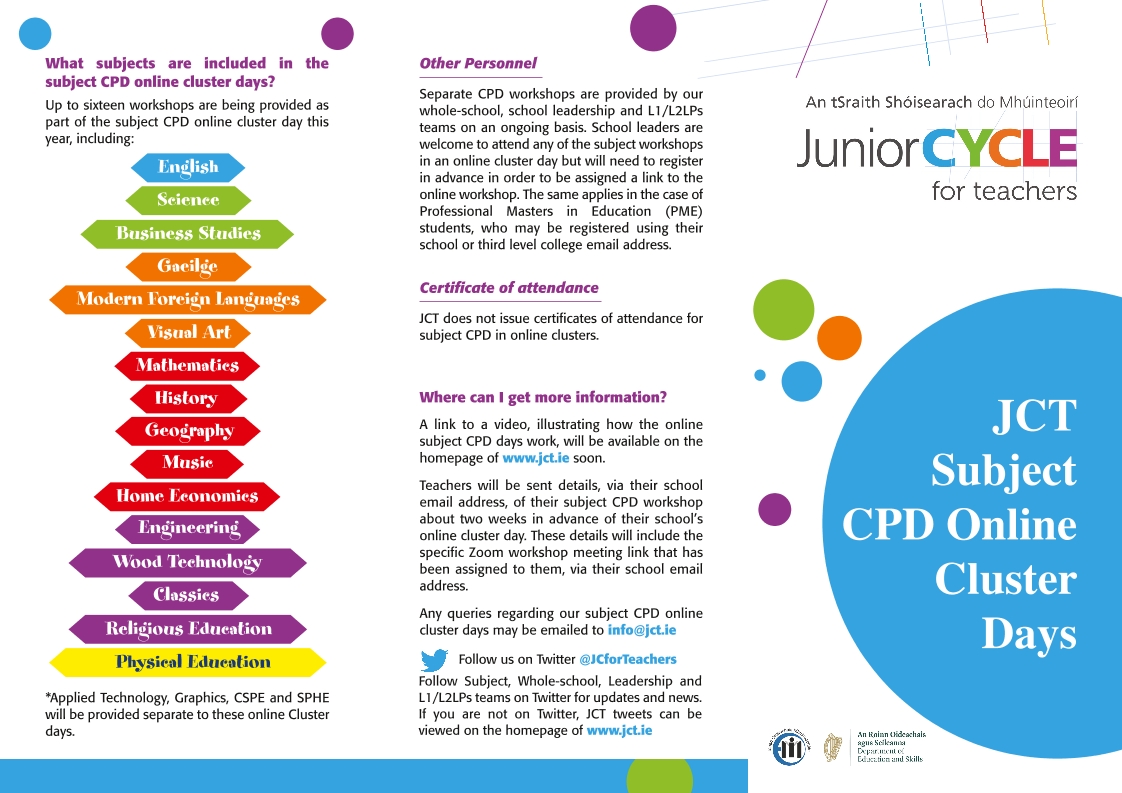 JCT Subject CPD Online Cluster Days