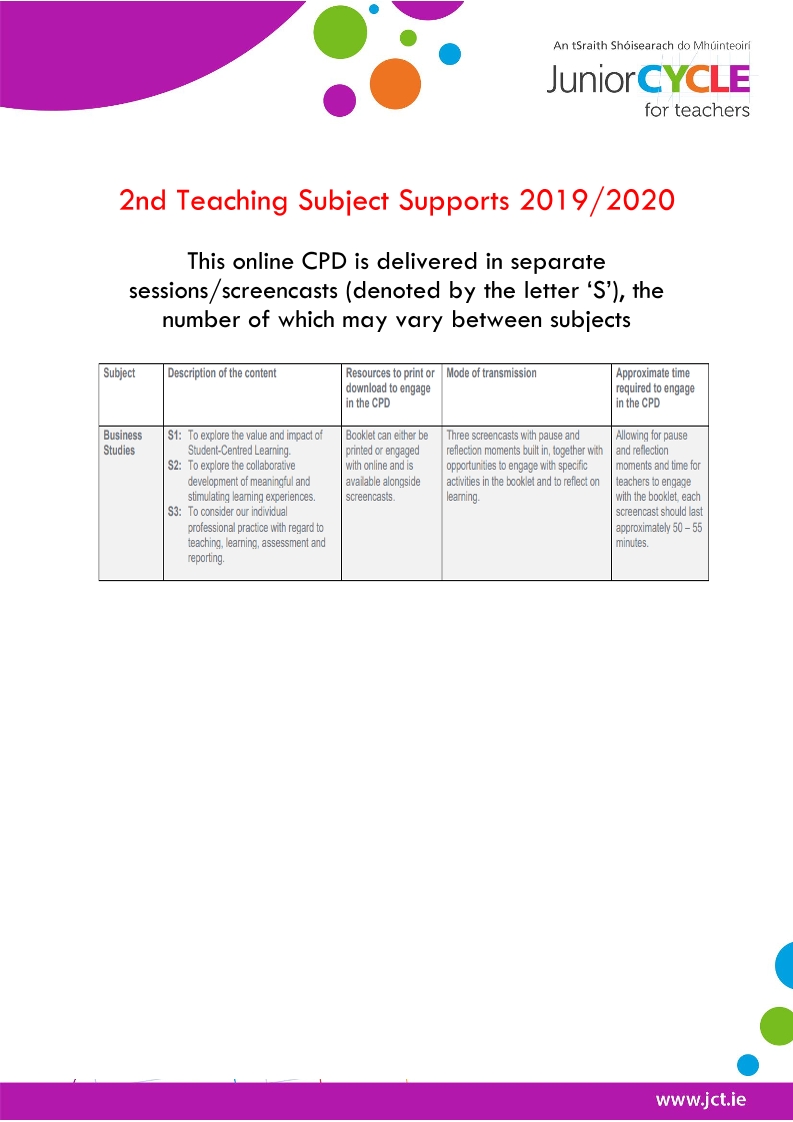 Outline of Second Subject CPD Support