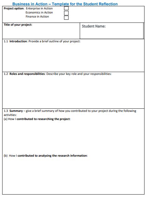 Business in Action Student Reflection Template