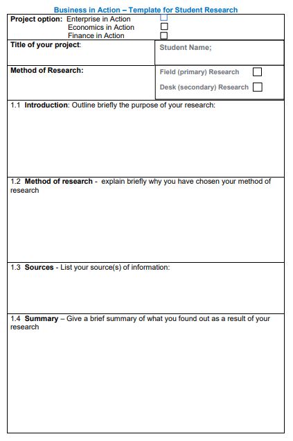 Business in Action Student Research Template