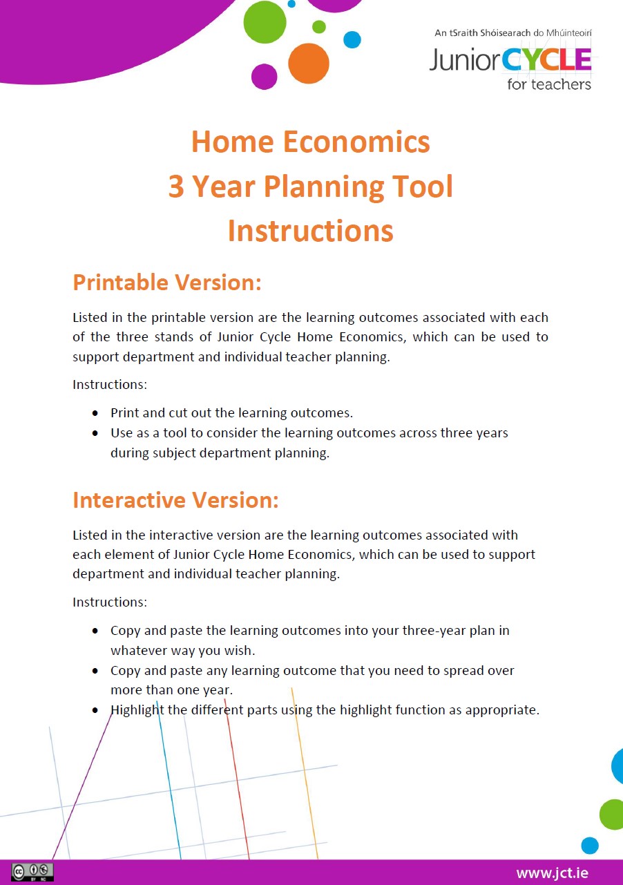 Home Economics 3 Year Planning Tools Instructions