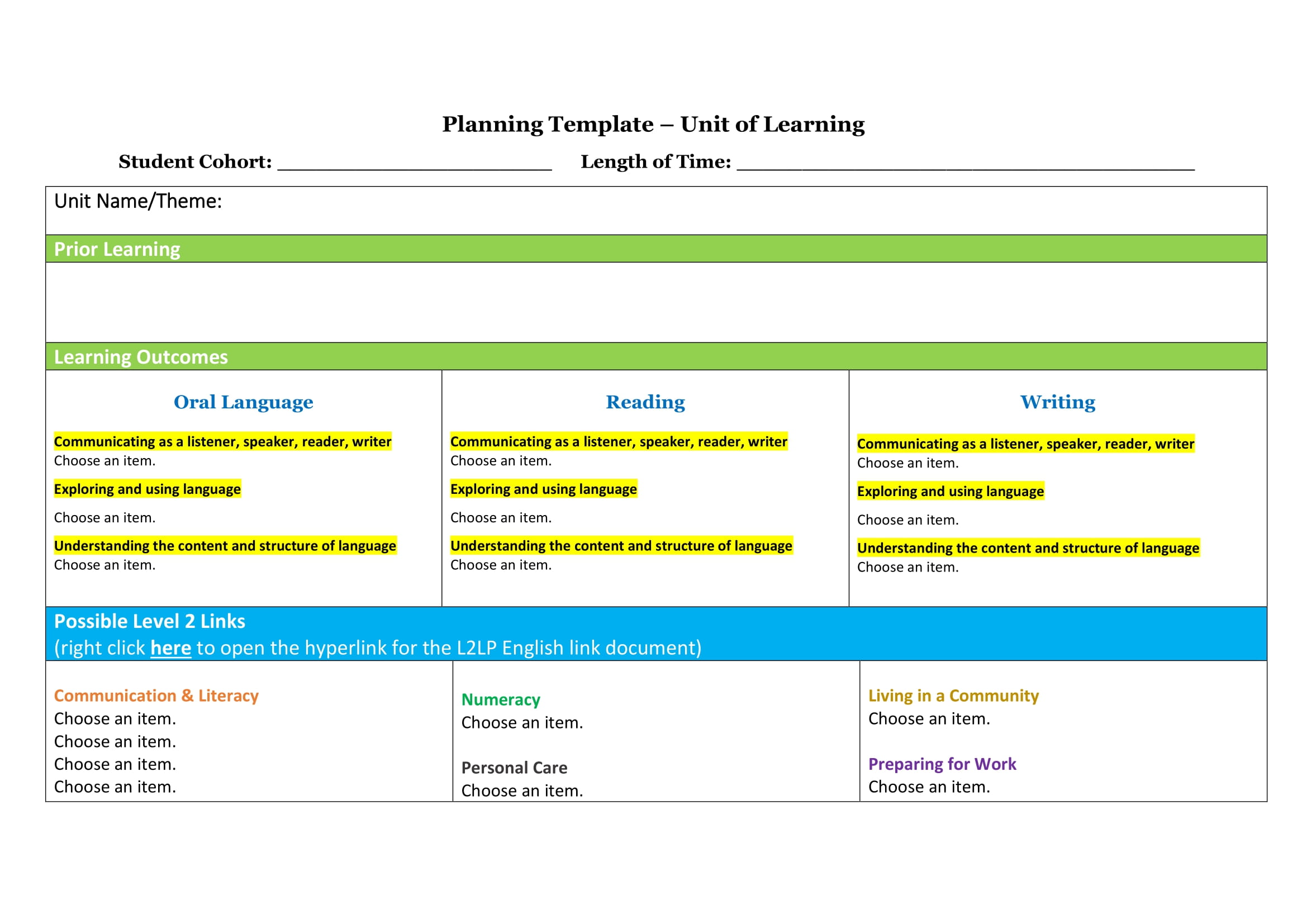 Interactive Planning Template with L2LP Landscape