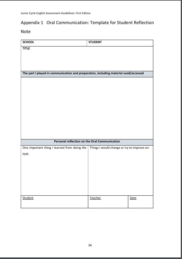 Oral Communication Template for Student Reflection
