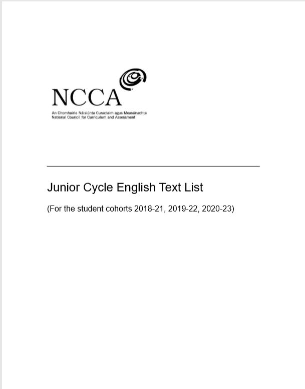 Junior Cycle English Text List (For the student cohorts 2018-21, 2019-22, 2020-23)