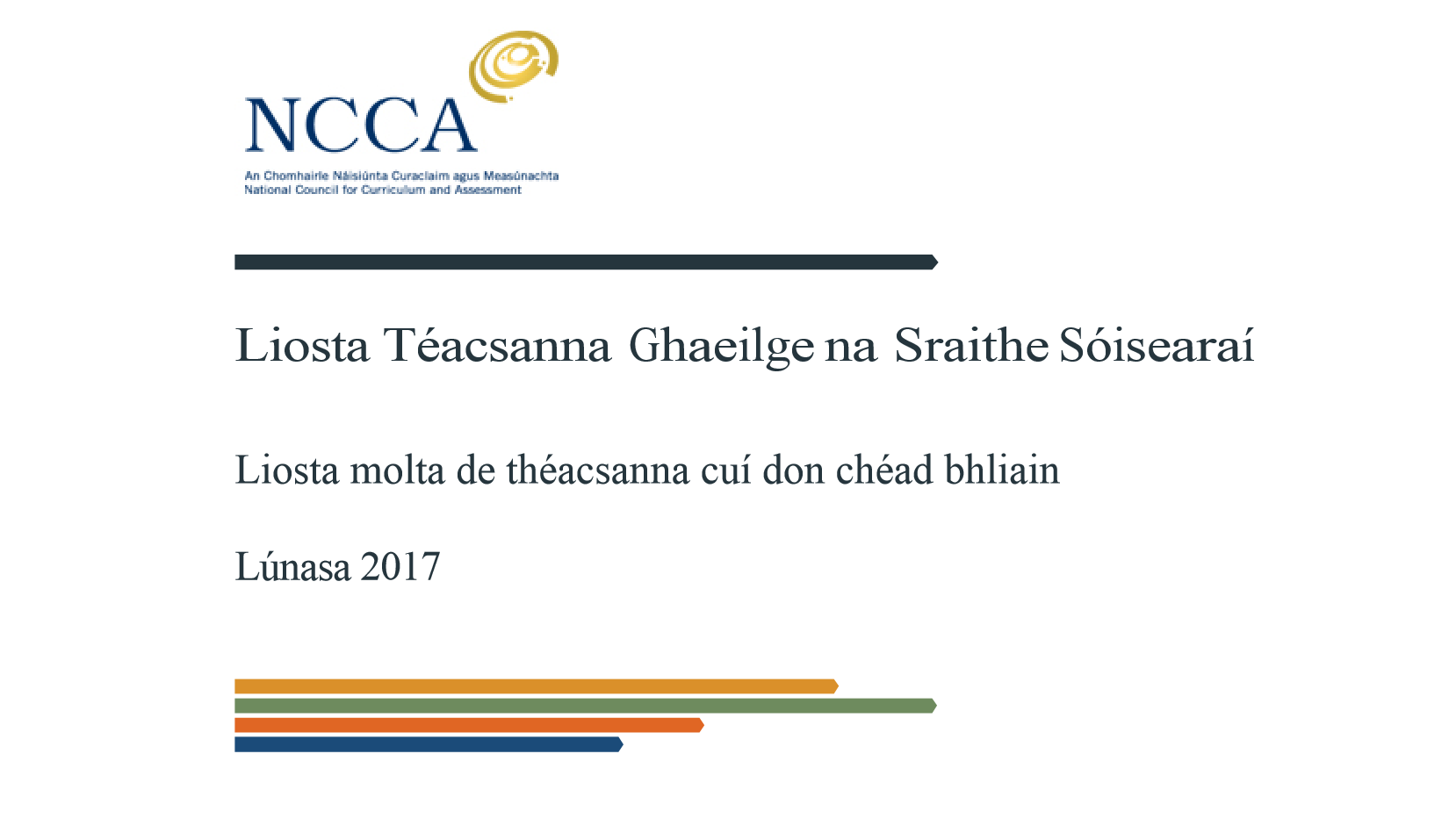 Liosta Molta de Théacsanna Cuí don 1ú Bhliain (2017 ar aghaidh)