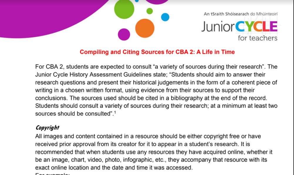 Compiling and Citing Sources for CBA 2 A Life in Time