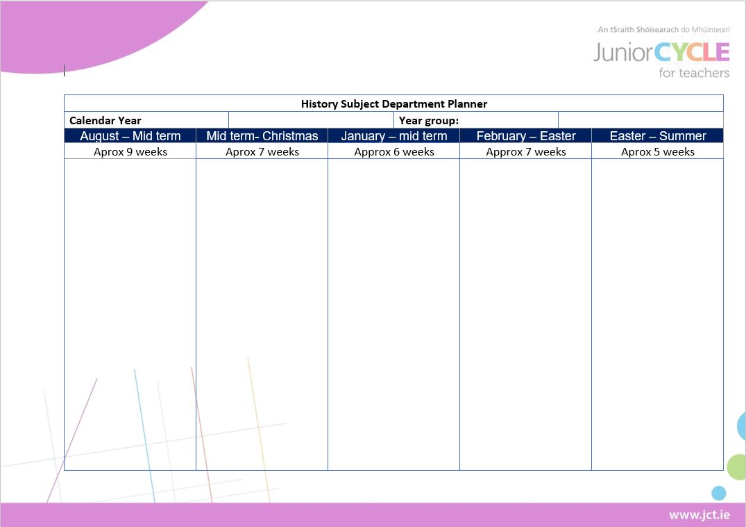 History Subject Department Planner