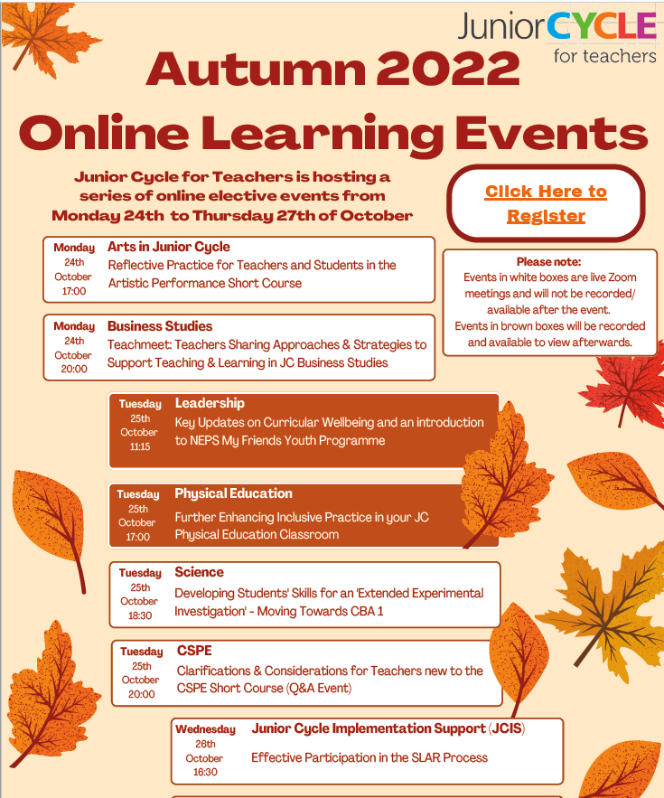 Autumn Online Learning Events Poster
