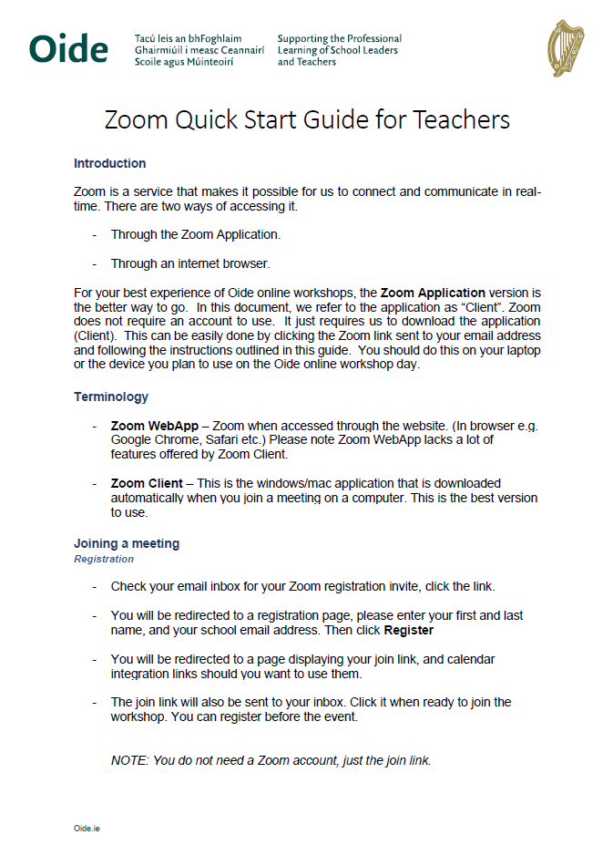 Zoom Quickstart Guide for Teachers