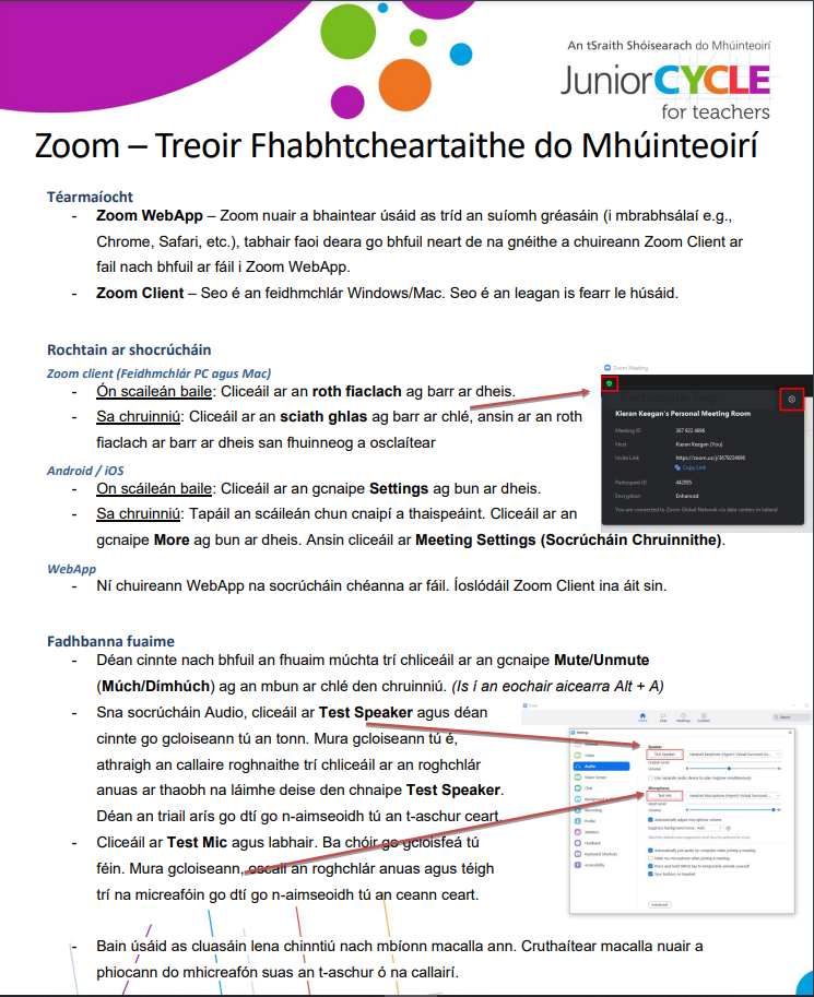 Zoom – Treoir Fhabhtcheartaithe do Mhúinteoirí