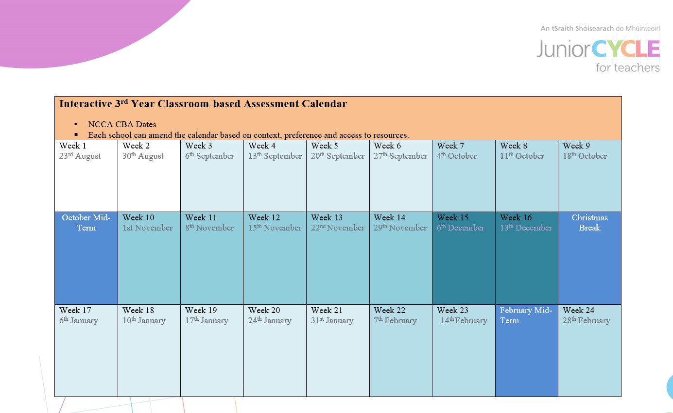 Interactive 2nd Year Classroom-based Assessment Calendar 2021-22