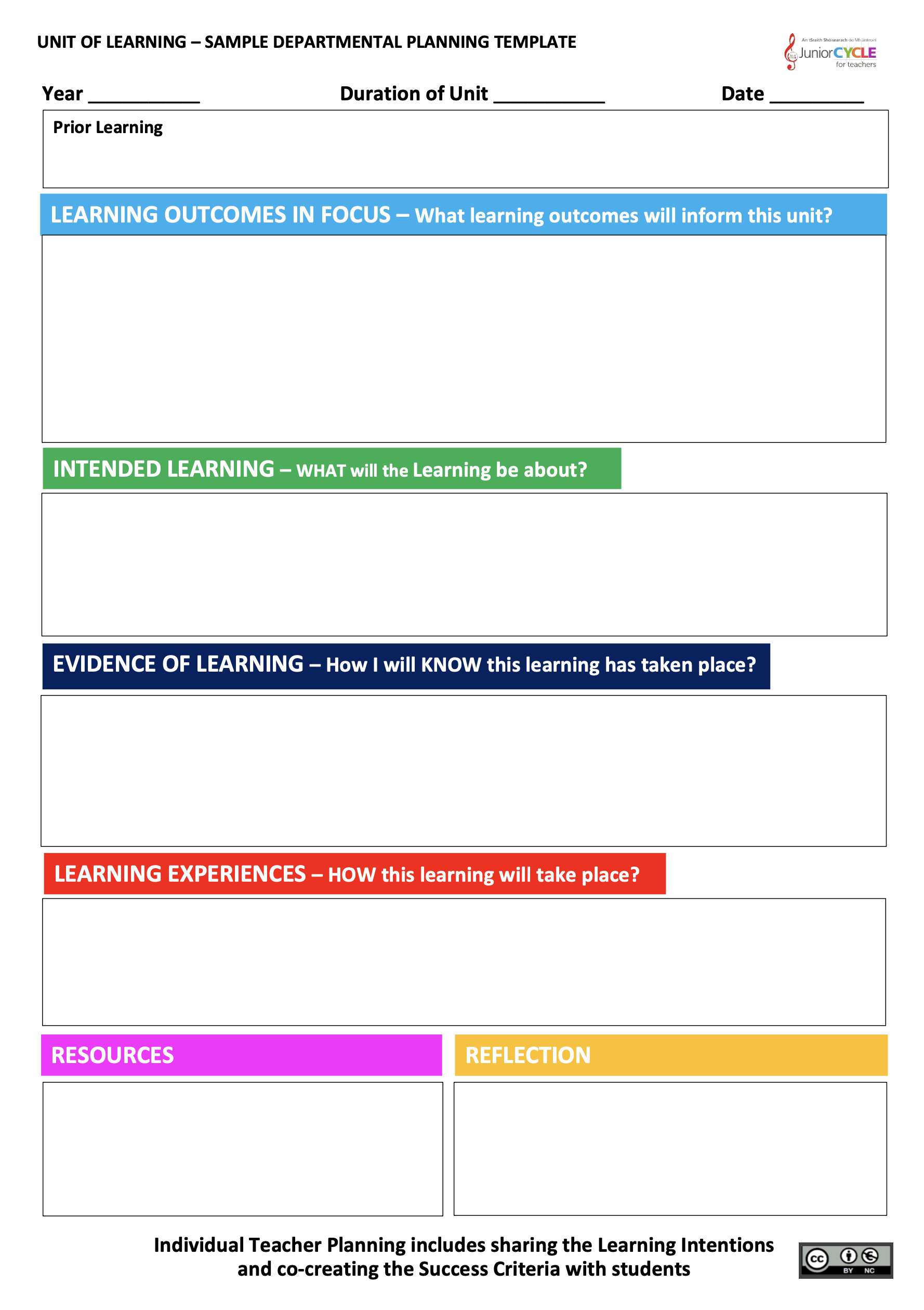 Sample Unit of Learning Planner - PDF PRINTABLE