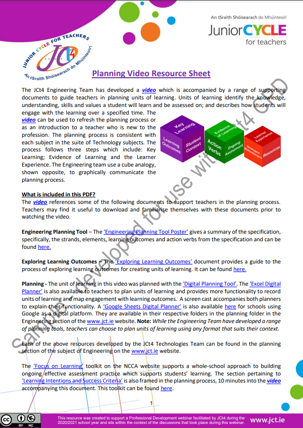 Planning Video Resource Sheet
