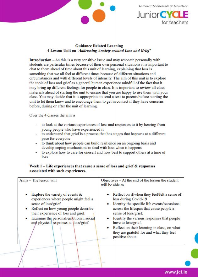 Week 1 Student Worksheet - Experiences of Loss and Responses to it