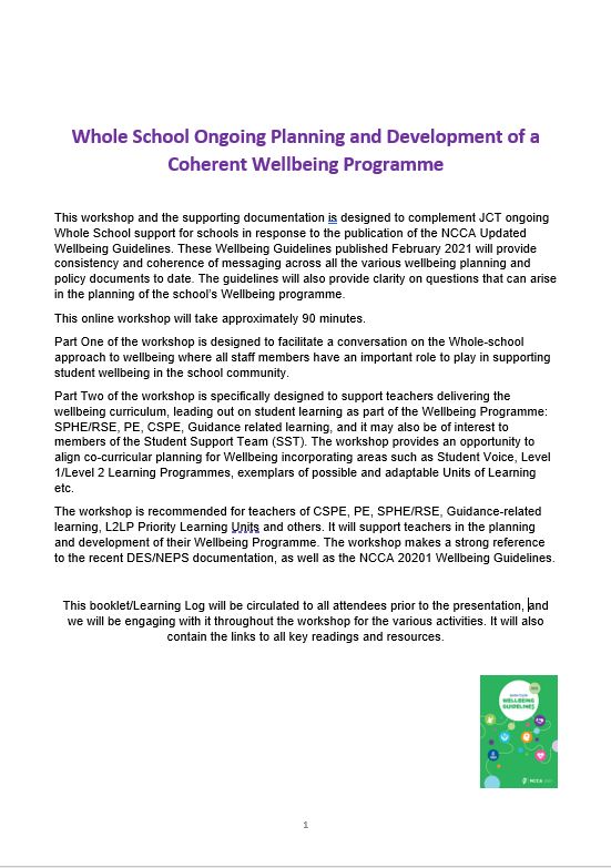 Booklet Wellbeing Support